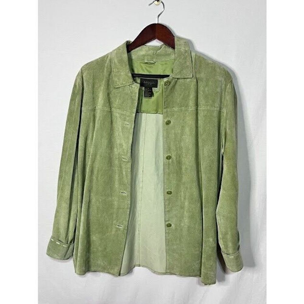 JPR Outfit light green suede leather shacket contrast stitching sz Medium